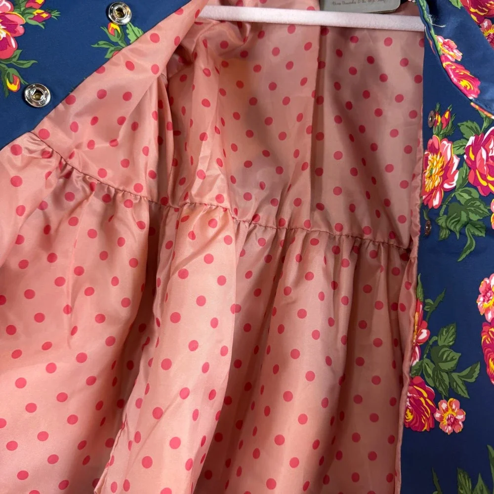 Matilda Jane Floral Trench Coat Girls 2T Navy Pink Rose Polka Dot Whimsical Prep
